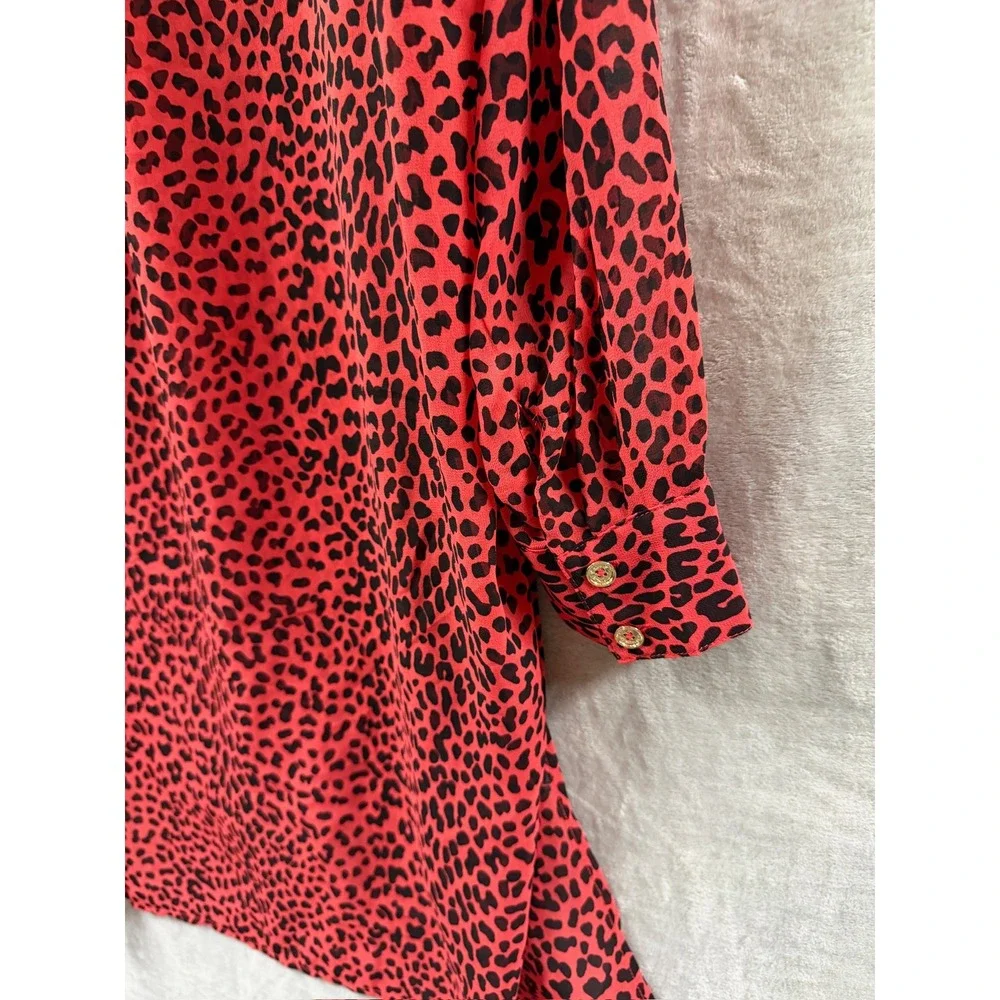 Michael Kors Women's Animal-Print Red Sheer Cover-Up Shirt Size L $130 NWT